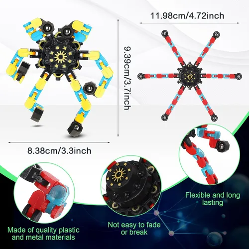 Miniatura 2 de Junkin 100 juguetes sensoriales divertidos a granel, transformable Fidget Spinner Chain Robot Finger Toy para aliviar el estrés en espiral