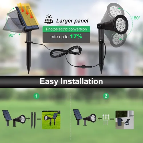Miniatura 6 de T-SUNUS - Focos solares de paisaje que cambian de color, luces solares impermeables para exteriores, luz de estanque de jardín ajustable de 180°