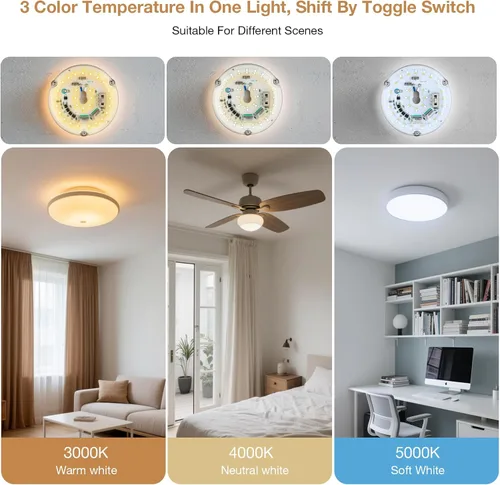 Miniatura 6 de Kit de Retrofit de Luz LED para Ventilador de Techo, 4 Pulgadas, Kit de Repuesto de Luz de Techo Motor PCB de Panel, 18W, 3CCT 3000K-4000K-5000K