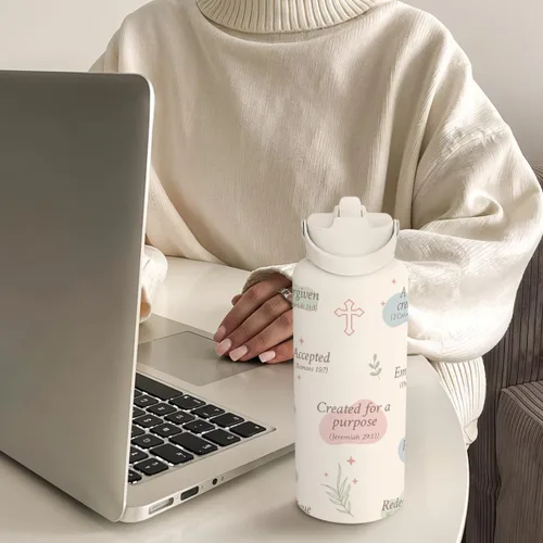 Miniatura 6 de Botella de agua cristiana de 32 onzas de acero inoxidable con aislamiento y tapa, regalos de inspiración para mujeres, regalos religiosos para mamá
