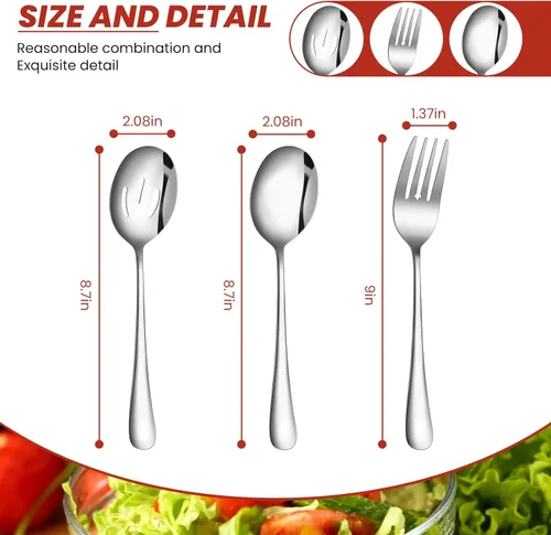 Miniatura 2 de Patelai El juego de 6 cucharas de servir incluye 4 cucharas ranuradas y 2 tenedores de acero inoxidable para bufé, cena restaurante para banquete