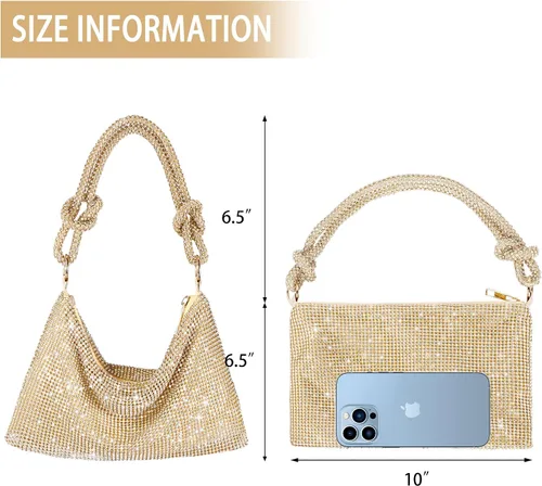Miniatura 6 de Bolso de noche brillante con diamantes de imitación, monederos plateados para mujer, bolsos cruzados para fiesta, graduación, club, boda