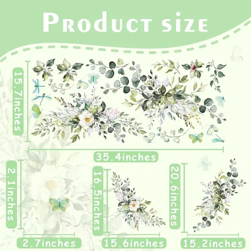 Miniatura 6 de Vinilo botánico de hojas verdes, calcomanías de vinilo para despegar y pegar, enredaderas rústicas colgantes, mural, mariposas, flores, calcomanías