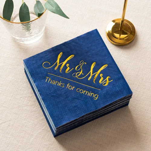 Miniatura 4 de Crisky Servilletas de boda Mr Mrs Bule - Servilletas doradas de postre para boda, ducha, compromiso, fiestas, 100 unidades, 3 capas