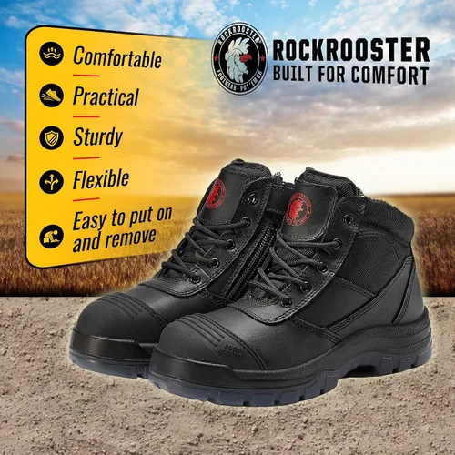 Miniatura 7 de Rockrooster AK050 - Botas de trabajo para hombre, puntera de acero, cremallera YKK, 6in, antideslizantes y resistentes al deslizamiento, piel
