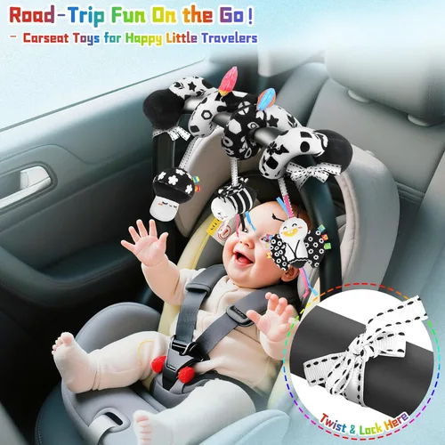 Miniatura 2 de Juguetes en Espiral para Asiento de Coche para Bebés, Juguetes Colgantes de Actividad para Cochecito de 0-6 Meses, Juguete Sensorial de Alto Blanco