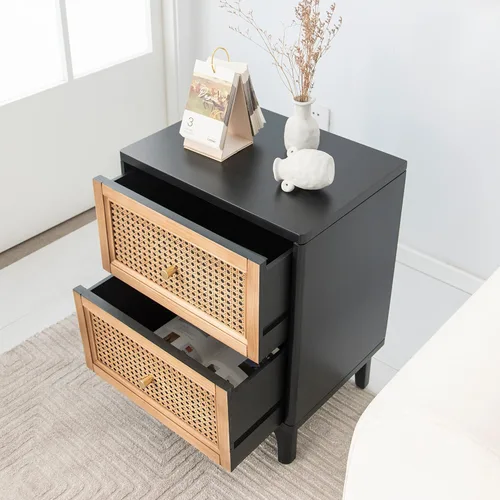 Miniatura 8 de COZAYH Mesita de noche de estilo granja moderna completamente ensamblada con líneas limpias, mesa auxiliar con 1 cajón, negro