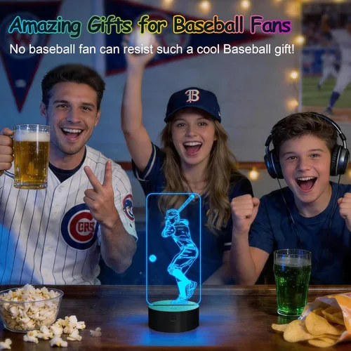 Miniatura 6 de FULLOSUN Luz nocturna 3D de béisbol, regalos deportivos, lámpara de noche para Navidad, vacaciones, cumpleaños, regalos de padres para fanáticos
