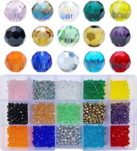 Miniatura 11 de Cuentas de vidrio de bicono de 0.394 pulgadas para hacer joyas, 300 piezas de forma facetada, cuentas espaciadoras de cristal coloridas, surtidos