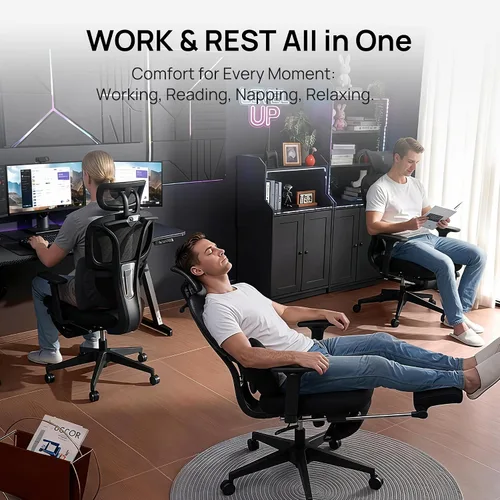 Miniatura 7 de CabLady S1 Petite Silla ergonómica de escritorio para el hogar con reposapiés y reposacabezas, soporte lumbar fijo de respaldo alto con almohada