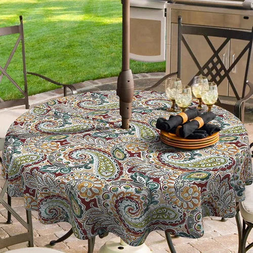Miniatura 26 de Mantel redondo para exteriores e interiores con cremallera de agujero para paraguas, funda decorativa para mesa circular para jardín del hogar, 60