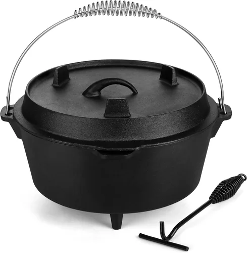 Miniatura 10 de Leonyo Horno holandés de campamento de 5 cuartos con tapa, horno holandés de hierro fundido pre-sazonado con levantador de tapa para cocinar