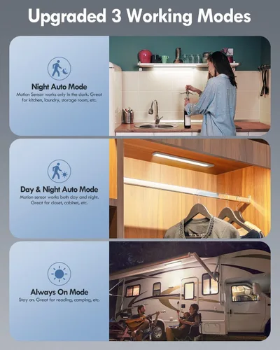 Miniatura 7 de BLS Luces LED para Armario, Luz con Sensor de Movimiento de 52LED para Interiores, Luces Bajo Gabinete Recargables USB-C, Iluminación Bajo Gabinete