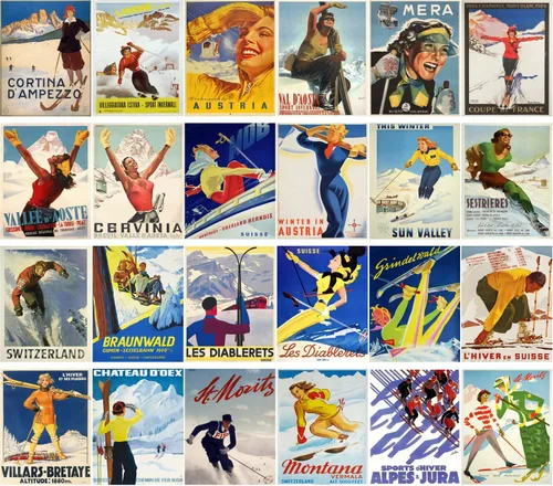 Miniatura 2 de Postal Pack 24pcs Esquí Invierno Deporte Vintage Viaje Póster Revista Tres