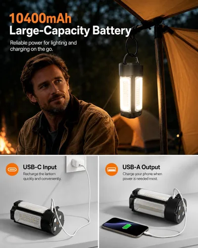 Miniatura 5 de Luces de camping recargables con soporte, luz de trabajo portátil de 6000 K, 4 cabezales de lámpara LED, linterna magnética con trípode desmontable