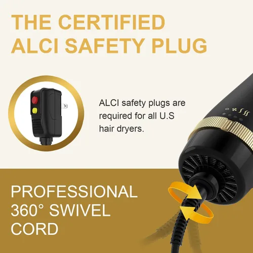 Miniatura 2 de Volumizador de cepillo secador de pelo, tecnología iónica, seguridad ALCI, cable giratorio 360, dorado