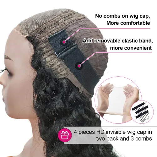 Miniatura 3 de Yuzhou Grace Pelucas de encaje HD 5x5 de cabello humano con cierre de encaje sin pegamento, pelucas de cabello humano previamente desplumadas