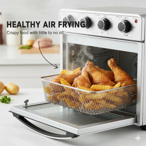 Miniatura 2 de HealSmart Combo de horno tostador 4 en 1, horno de convección de encimera grande de 26 cuartos con horno, asar, asar y deshidratar, incluye sartén