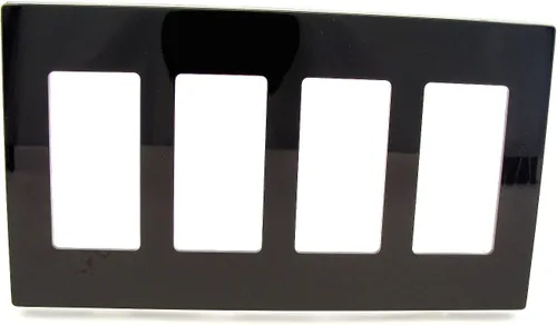 Leviton Placa de pared Decora Plus de 4 funciones, montaje sin tornillos, color negro, 80312-SE