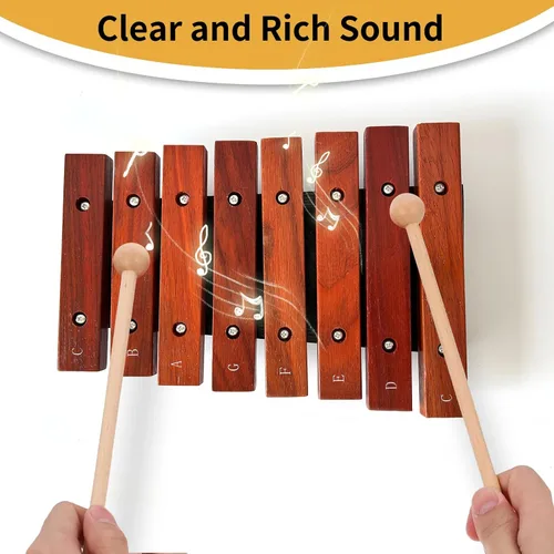 Miniatura 4 de Xilófono de madera de 8 notas con 2 mazos de madera, Glockenspiel de madera, regalo de cumpleaños, herramientas musicales, perfecto