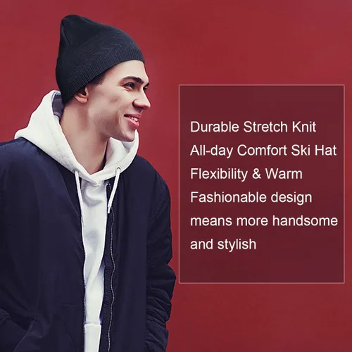 Miniatura 6 de OMECHY Gorros de punto cálidos de invierno para hombre, diseño de calavera lisa, gorro de punto tobogán