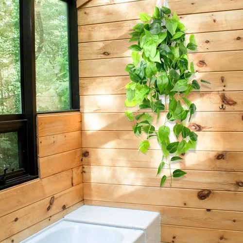 Miniatura 5 de LOYWREE Plantas Artificiales de 35.4 Pulgadas en Maceta Negra Plantas Colgantes Falsas Realistas en Maceta con Hiedra Artificial y Pothos - Ideal