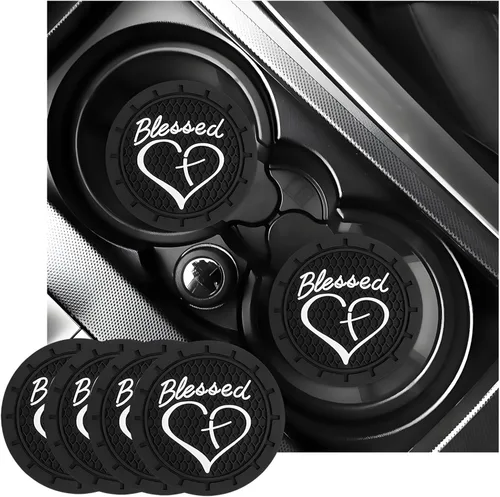 Miniatura 19 de KVAEY 2 PCS Posavasos para Portavasos de Coche, 2.76 Pulgadas Alfombrillas Antideslizantes para Bebidas del Vehículo con Linda Cruz Bendita