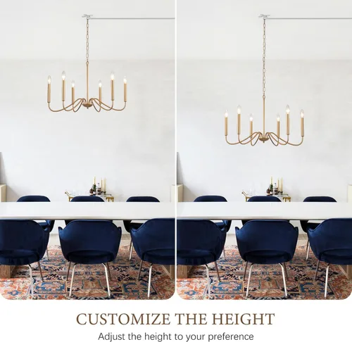 Miniatura 7 de Candelabro de 6 luces enchufables, lámpara colgante con cable de enchufe de 15.1 pies e interruptor, candelabros dorados enchufables para comedor