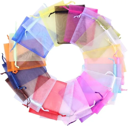 Miniatura 9 de Wudygirl 100 bolsas de organza de 3.9 x 4.7 pulgadas, bolsas de regalo transparentes con cordón, para bodas, fiestas, joyas, perfumes, sobres