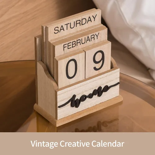 Miniatura 5 de Calendario de bloques para escritorio, bloques de visualización de fecha de mes de madera para profesores, estudiantes, aula, decoración rústica