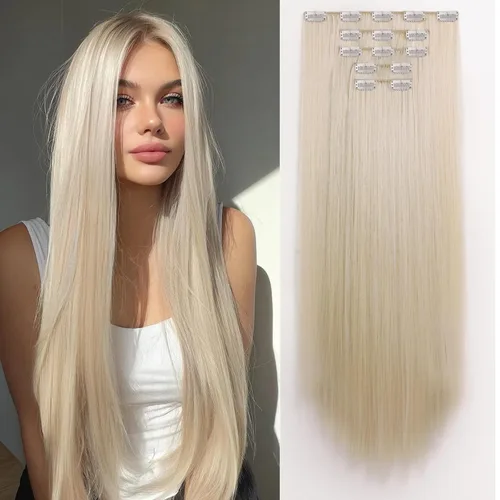 Miniatura 16 de Extensiones de cabello sintético con clip, color burdeos de 18 pulgadas de largo, invisibles, gruesas, extensiones de cabello lacio con clips, 5