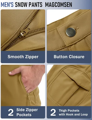Miniatura 4 de MAGCOMSEN - Pantalones de invierno para hombre, impermeables, con forro polar pantalones tácticos softshell, para snowboard, esquí, con bolsillos