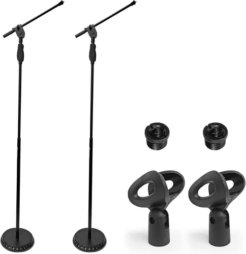 AxcessAbles - Soporte de micrófono ponderado con base redonda pesada, ajuste de altura de agarre rápido, soporte de micrófono de 74 pulgadas que