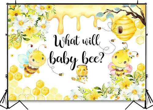 Miniatura 4 de Avezano Fondo de revelación de género de abeja con diseño de girasol What Will Baby Bee Gender Reveal Party Decor Photography Background (7 x 5 pies)