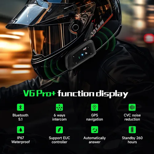 Miniatura 3 de EJEAS V6 Pro - Auriculares con sistema de comunicación Bluetooth con 3,937.0 ft impermeable/reducción de ruido/llamadas manos libres/música