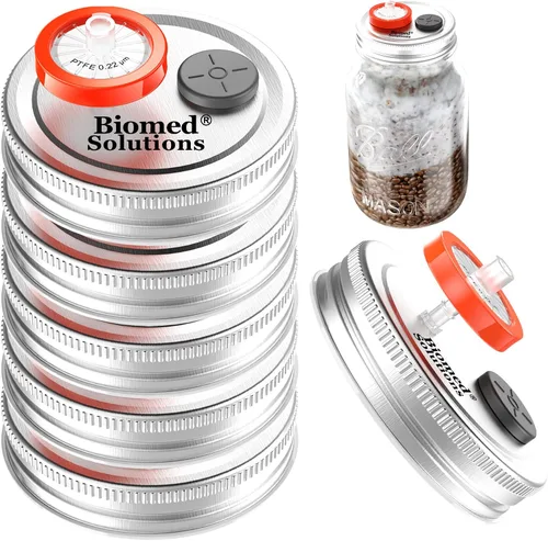 Miniatura 2 de 6 tapas de cultivo líquido de boca regular, tapa de frasco de cultivo de grano con filtro de jeringa de PTFE de 0.22um y puertos de inyección 2.756