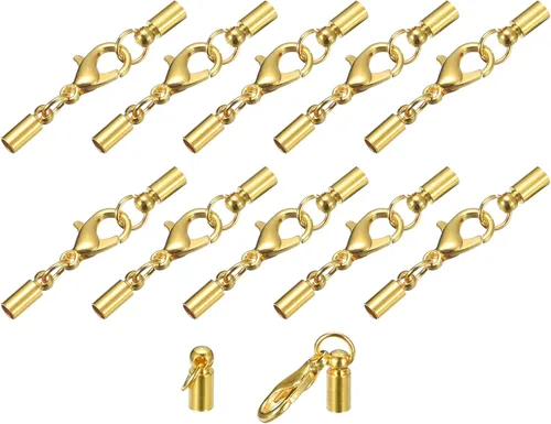 Miniatura 51 de uxcell Juego de 10 tapas de cuero de 0.315 in con cierres de pinza de langosta, terminadores de barril para hacer pulseras de cuero, tono bronce