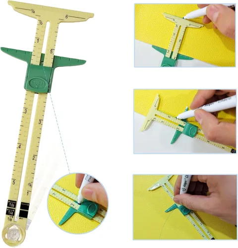 Miniatura 3 de 2 piezas Medidor de Costura Deslizante 5 en 1 Práctico Herramientas de Quilting para Principiantes Funciona como Medidor en T, Medidor