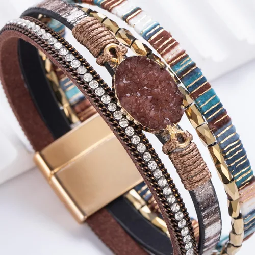 Miniatura 292 de FANCY SHINY - Pulsera de cuero estilo bohemio, pulsera de cuentas de cristal con cierre magnético, regalos de joyería para mujer