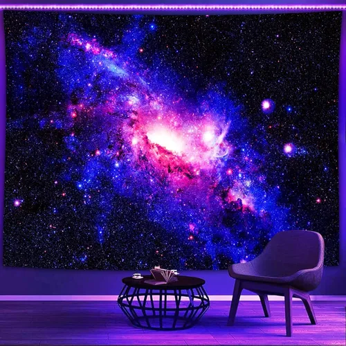 Pósteres de luz negra para adultos, tapiz de luz negra galaxia, tapiz de pared espacial con estrellas moradas, tapiz reactivo a los rayos UV para