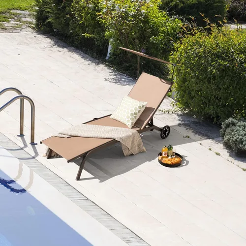 Miniatura 2 de Tangkula Tumbona para patio, reclinable al aire libre con ruedas, toldo ajustable y portavasos, respaldo de 6 niveles, tumbona reclinable de metal