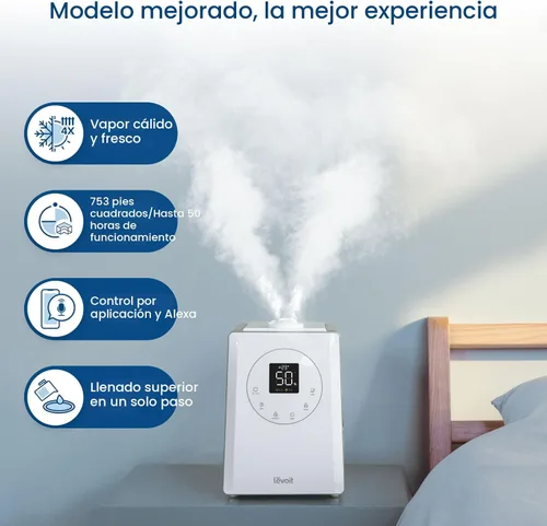 Miniatura 3 de LEVOITHumidificadores para habitación de habitación grande de dormitorio, WiFi inteligente Control de Alexa, 6L Top Relleno fresco y fresco Niebla
