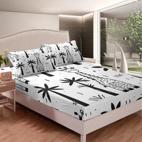 Miniatura 11 de Juego de sábanas para niños, bonito juego de ropa de cama con estampado de llama de dibujos animados y alpaca, sábana bajera ajustable para niños