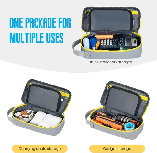 Miniatura 7 de Estuche grande para lápices, estuche duradero para bolígrafos con gran capacidad, bolsa de papelería portátil minimalista con asa para escuela, Gris