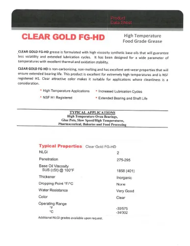 Miniatura 2 de TTL Clear Gold FG-HD - Cartucho de grasa de grado alimenticio de alta temperatura, 14.5 onzas, lubricante sintético NSF H1 para rodamientos, ollas