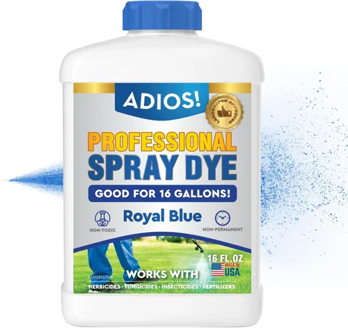 Adios! Marcador profesional de tinte en aerosol azul, (16 onzas), indicador para el cuidado del césped y el césped, seguro para mezclar