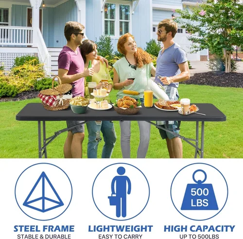 Miniatura 6 de HKLGorg Mesa Plegable, Mesa de Utilidad de Plástico Resistente Plegable para Interior y Exterior, Mesa de Fiesta y Comedor Fácil de Montar con Negro