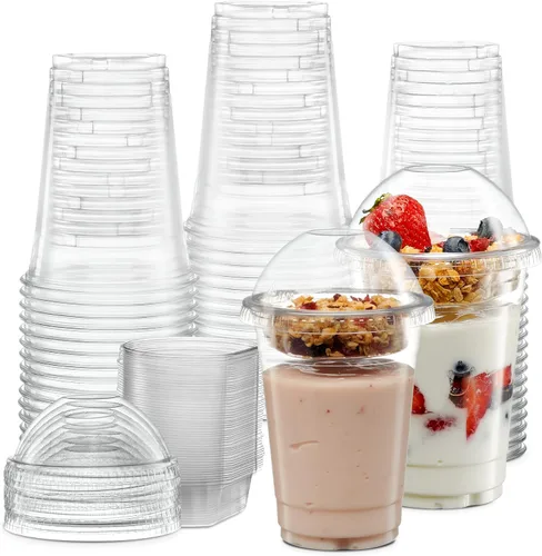 ELEGANT DISPOSABLES Vasos de plástico para postre de 16 onzas con insertos de 4 onzas y tapas 50 juegos de envases de yogur de 16 OZ
