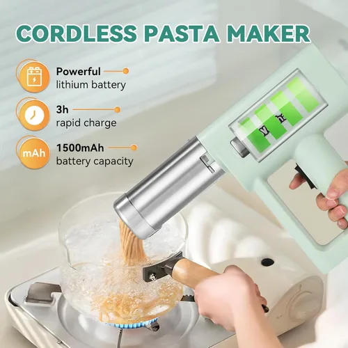 Miniatura 5 de Newhai Máquina de pasta portátil de mano 5 en 1, máquina de pasta inalámbrica con disco moldeador, máquina eléctrica de fideos para ramen
