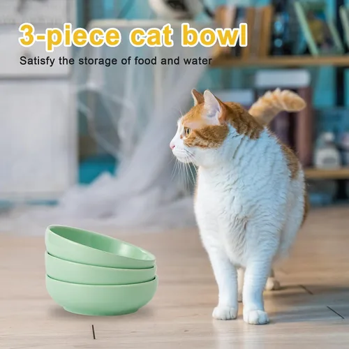 Miniatura 7 de Howise - Juego de cuencos de cerámica para gatos de 5.3 pulgadas, cuenco de comida poco profundo para mascotas pequeñas, plato para comida y agua